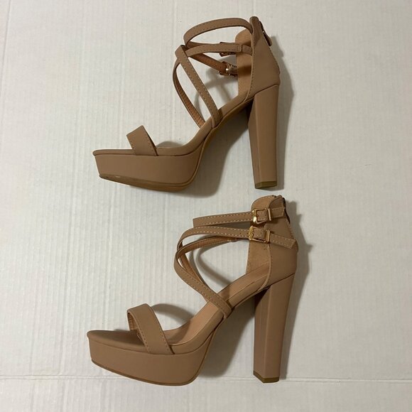 Y2K Strappy Platform Block Chunky Heel Sandal Women Sz 7 Soft Girl Glam Coquette - Picture 3 of 11